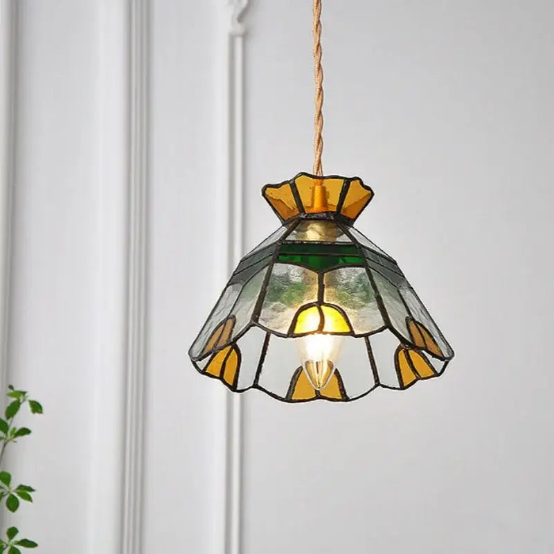Green Glass Brass Pendant Lamp