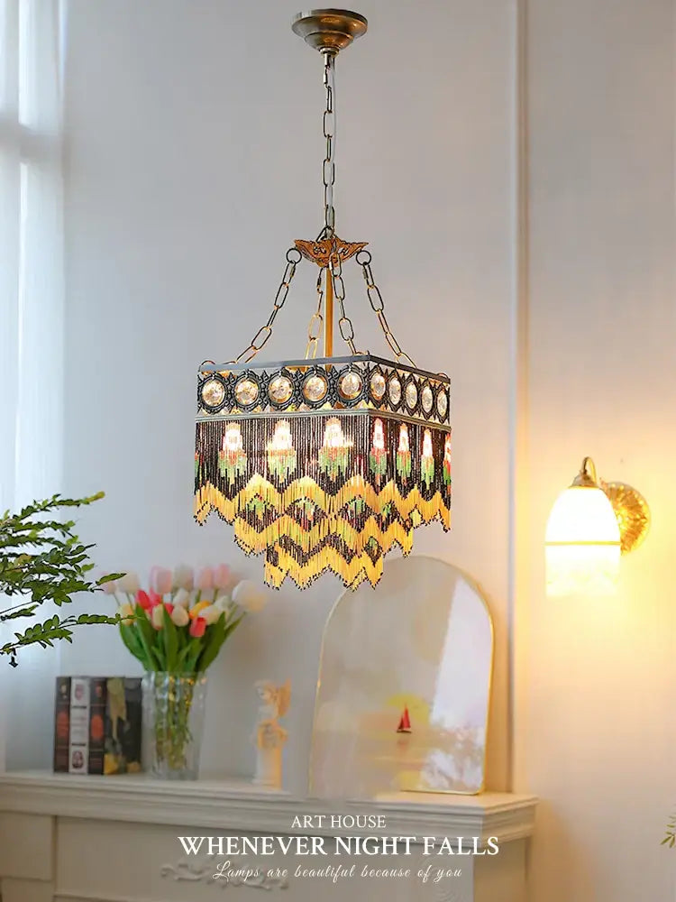 Brass Crystal Floral Chandelier