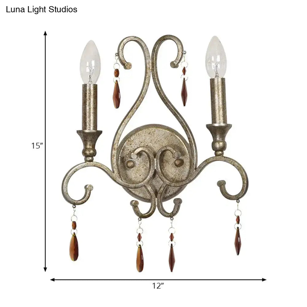 Aged Silver Crystal Wall Lamp French Country