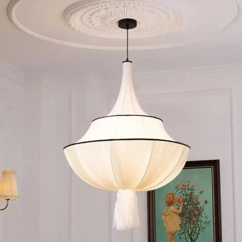 Cream Fabric Foyer Chandelier