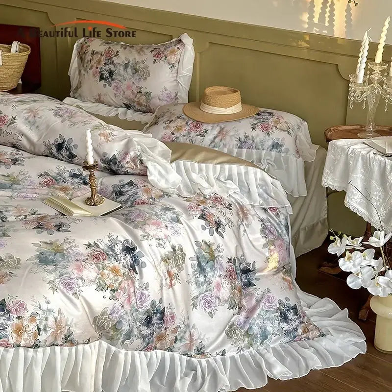 White Lace Satin Bedding