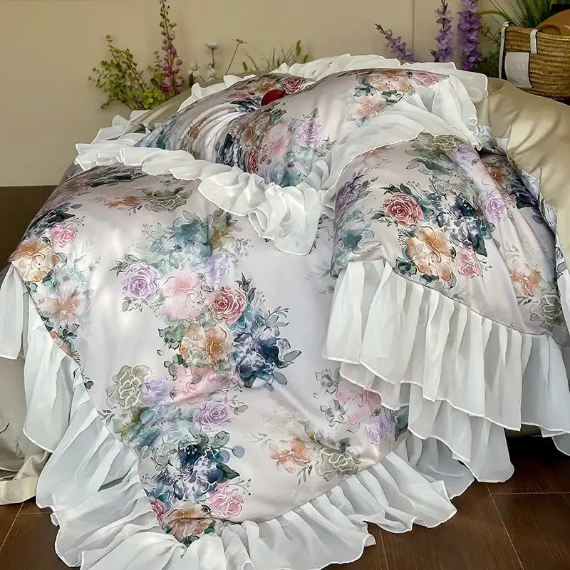 White Lace Satin Bedding