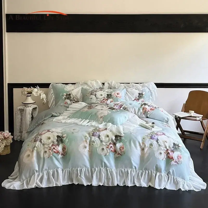 Mint Lace Ruffle Bedding