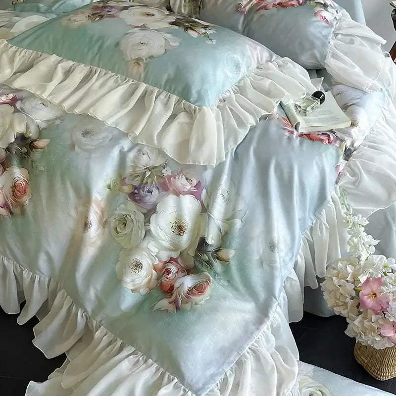 Mint Lace Ruffle Bedding