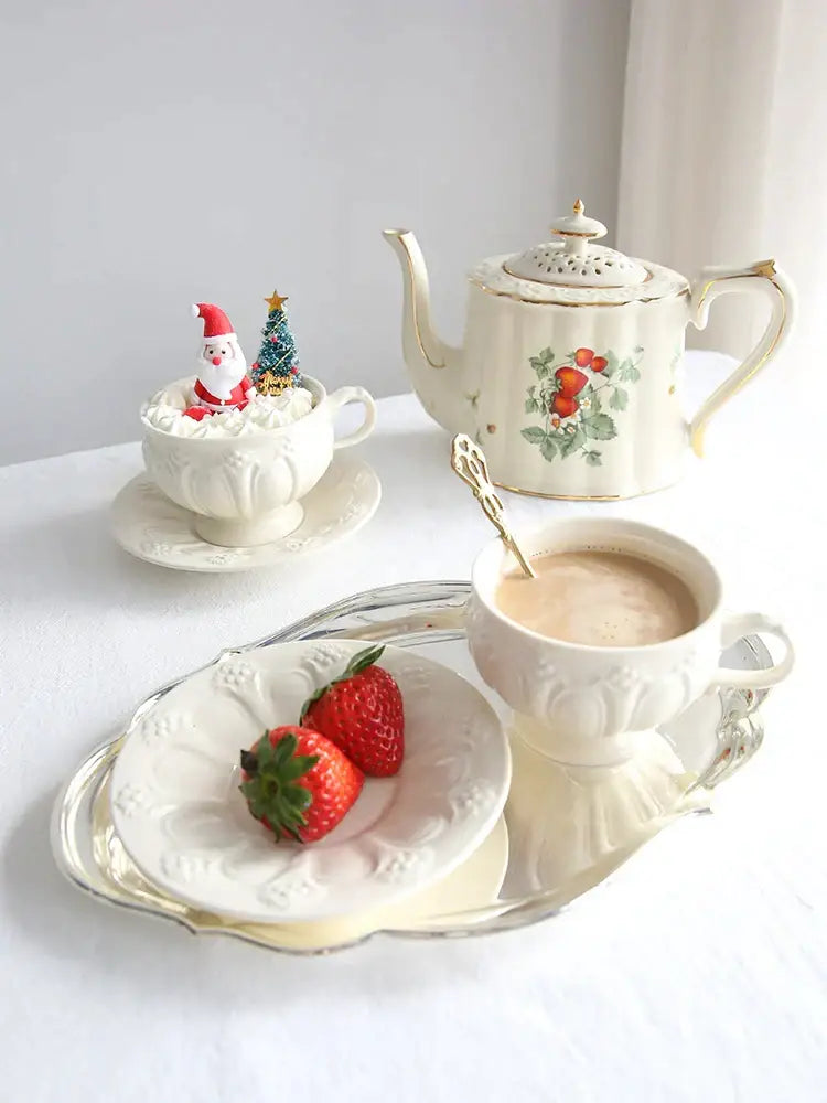 Cream Floral Ceramic Teacup