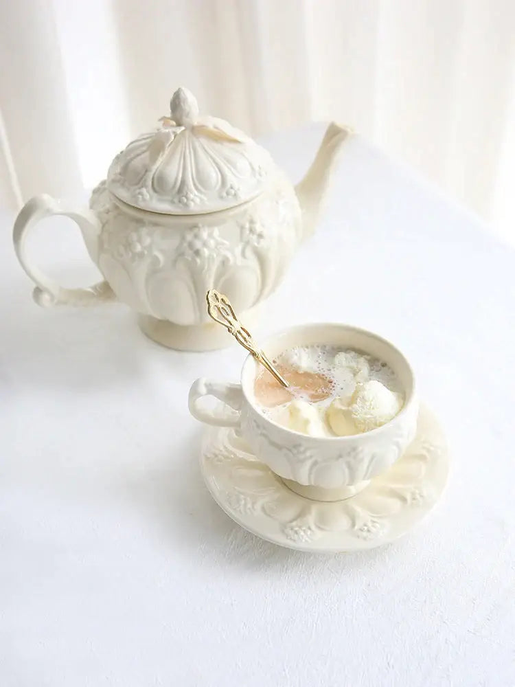Cream Floral Ceramic Teacup
