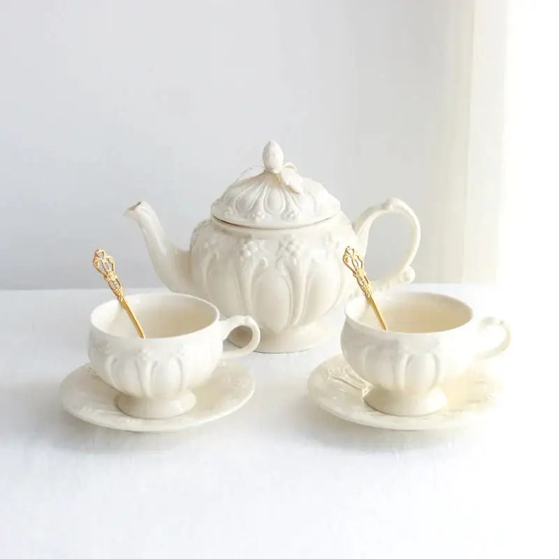 Cream Floral Ceramic Teacup