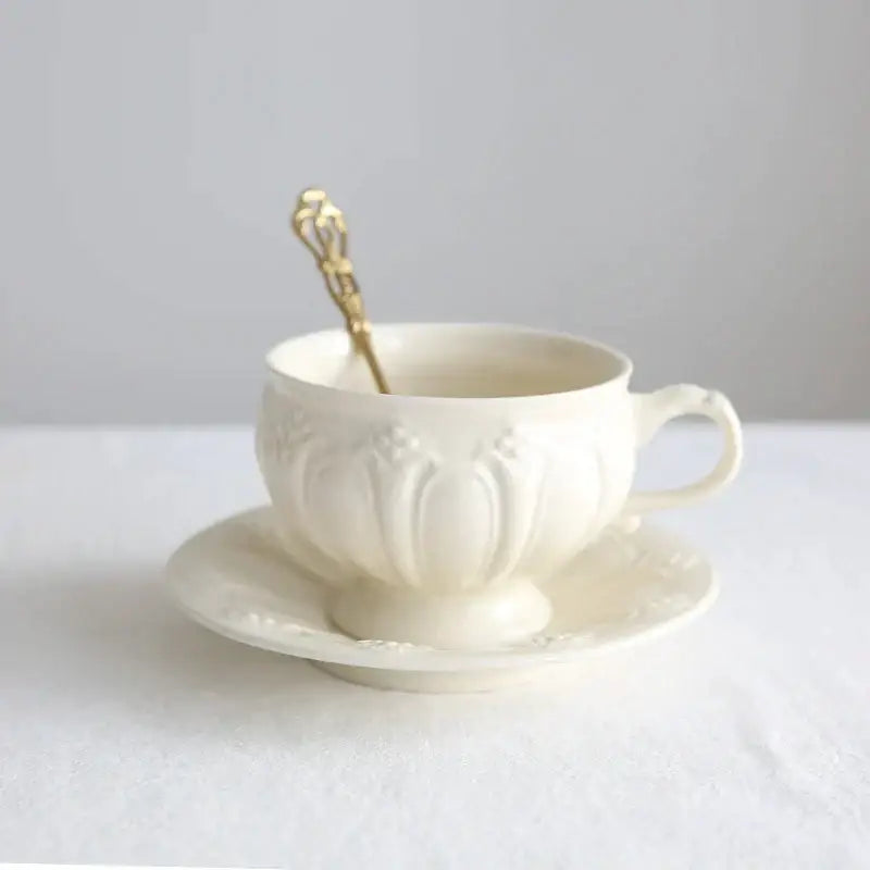 Cream Floral Ceramic Teacup