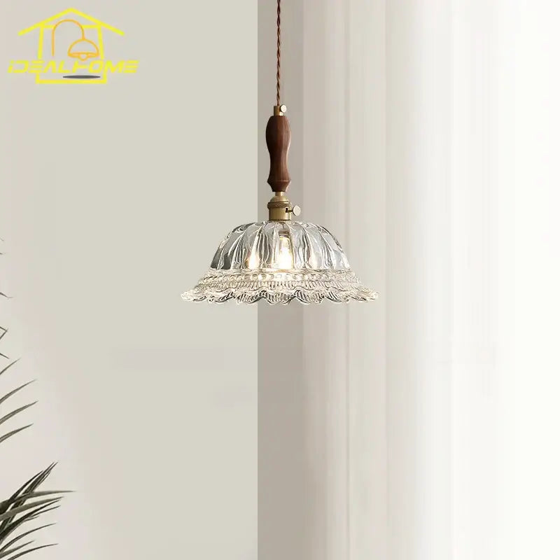 Walnut Brass Glass Pendant Light