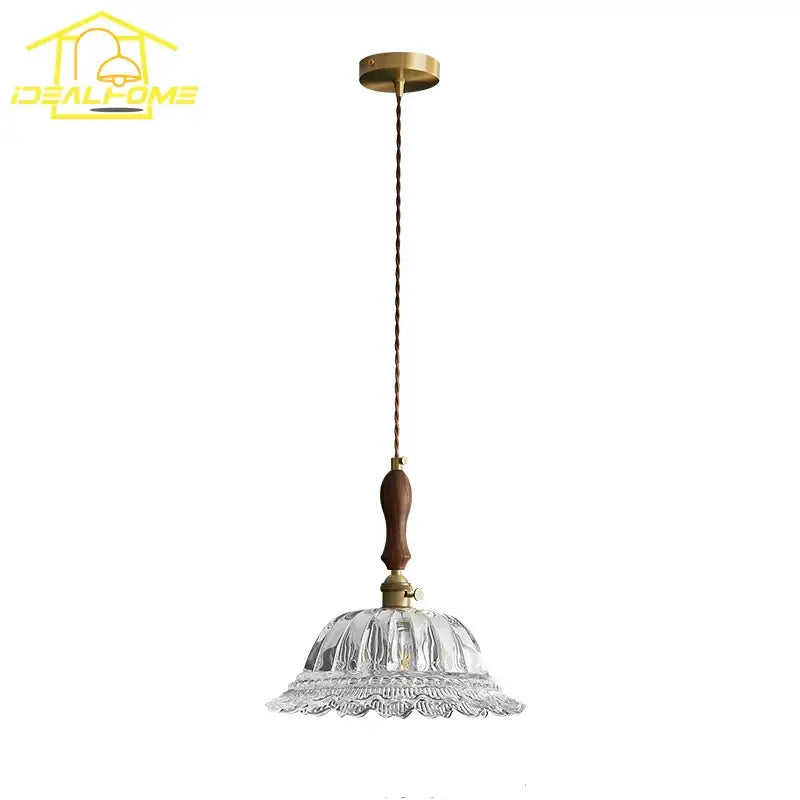 Walnut Brass Glass Pendant Light