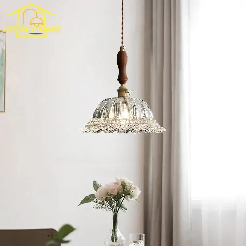 Walnut Brass Glass Pendant Light