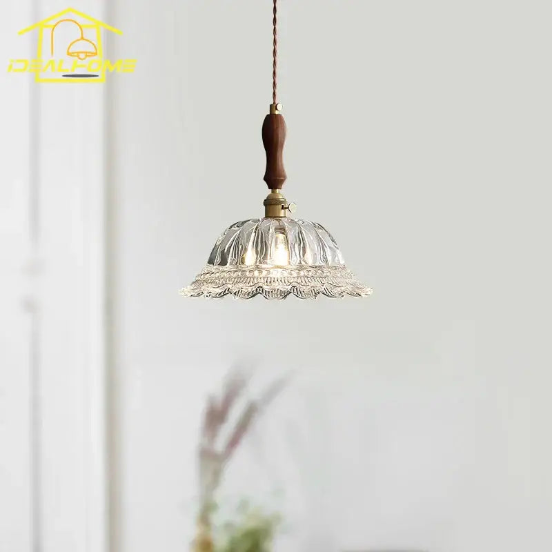 Walnut Brass Glass Pendant Light