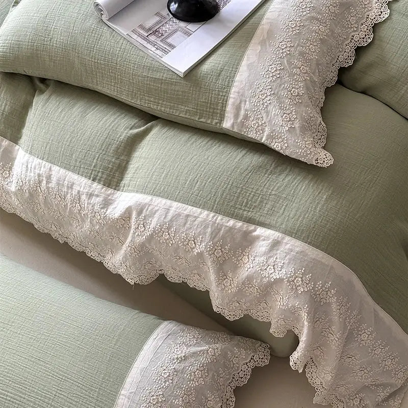 Mint Lace Cotton Bedding Set