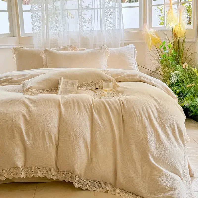 Cream Linen Ruffles Bedding