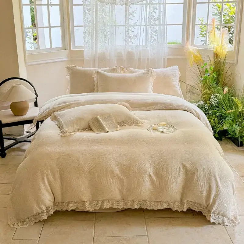 Cream Linen Ruffles Bedding