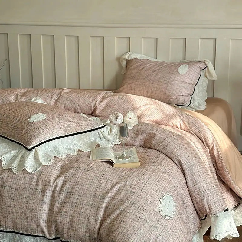 Pink Cotton Lace Bedding