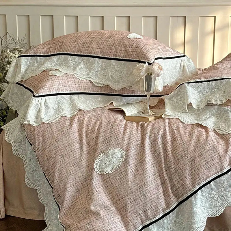 Pink Cotton Lace Bedding