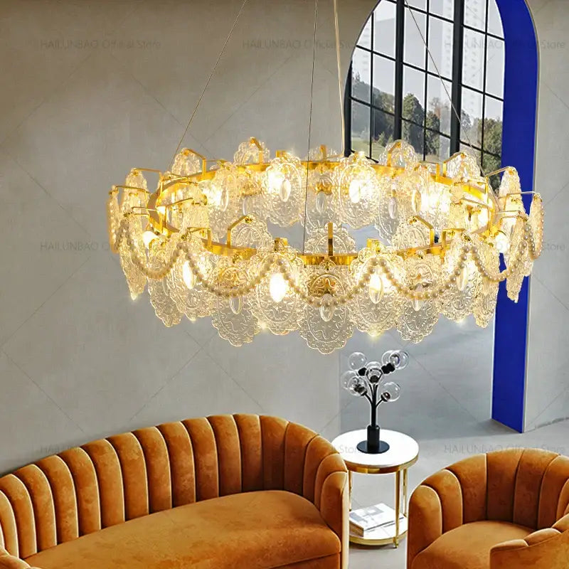 Gold Glass Lace Chandelier