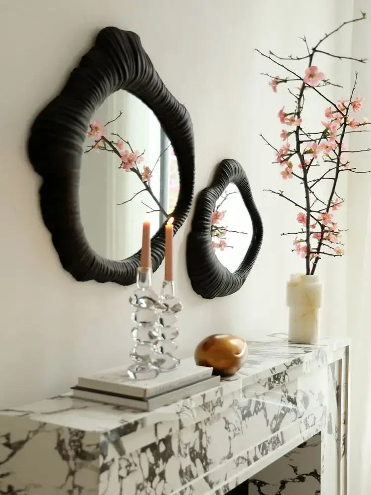 Black Ruched Oval Mirror