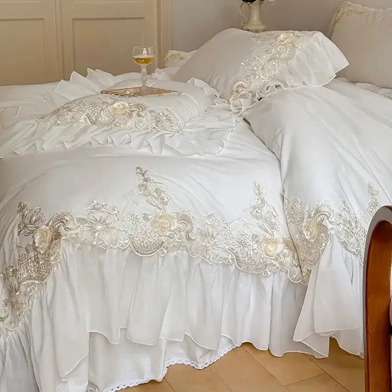 White Satin Lace Bedding