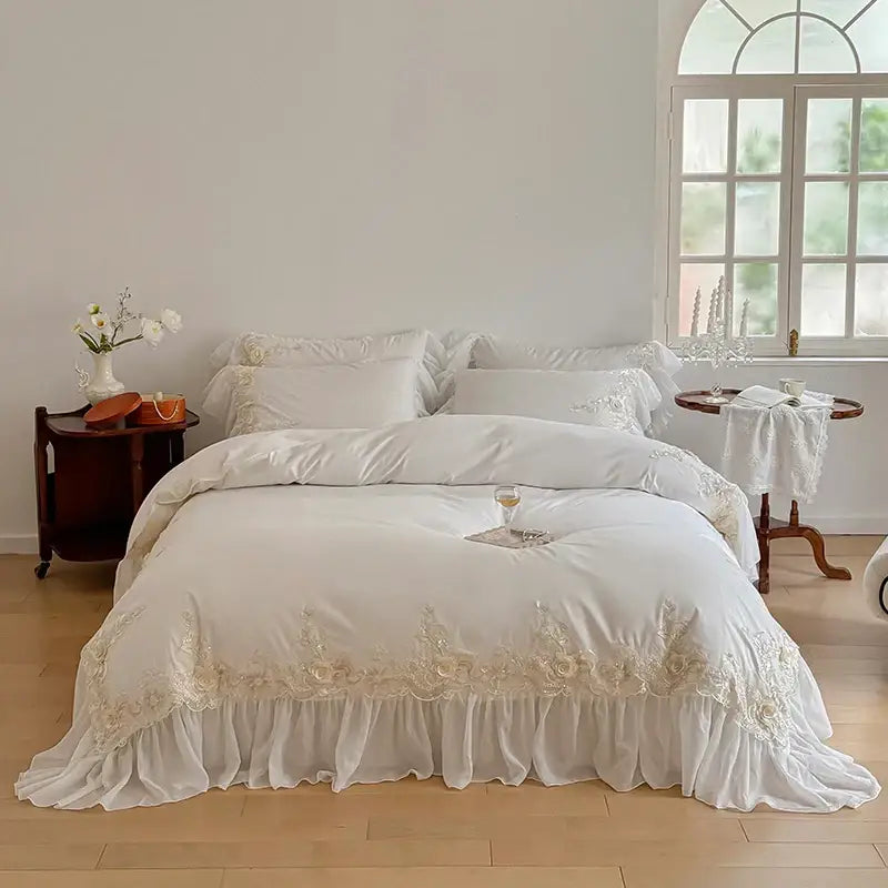 White Satin Lace Bedding