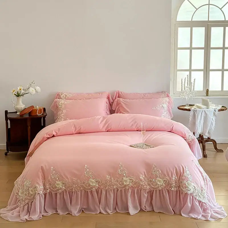 White Satin Lace Bedding
