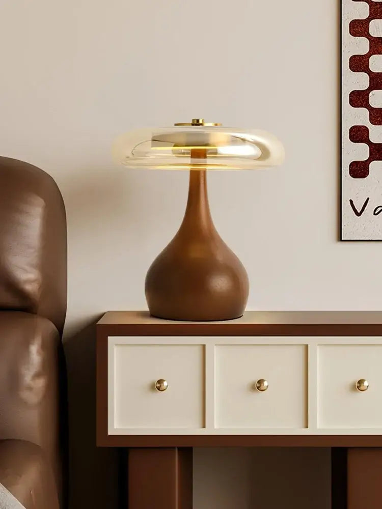 Walnut Glass Dome Lamp