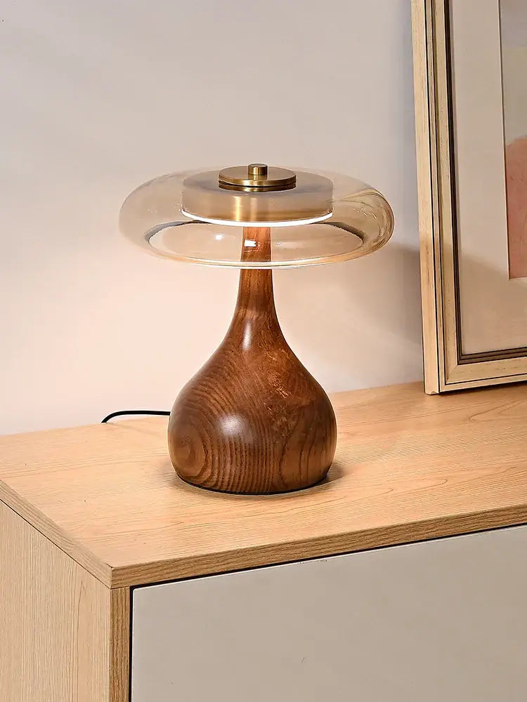 Walnut Glass Dome Lamp