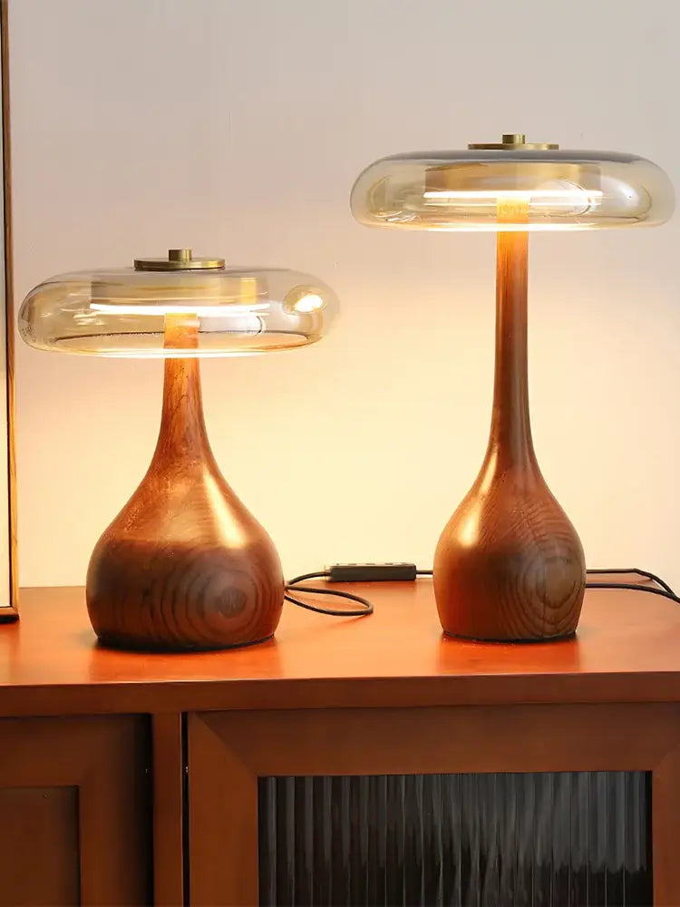 Walnut Glass Dome Lamp