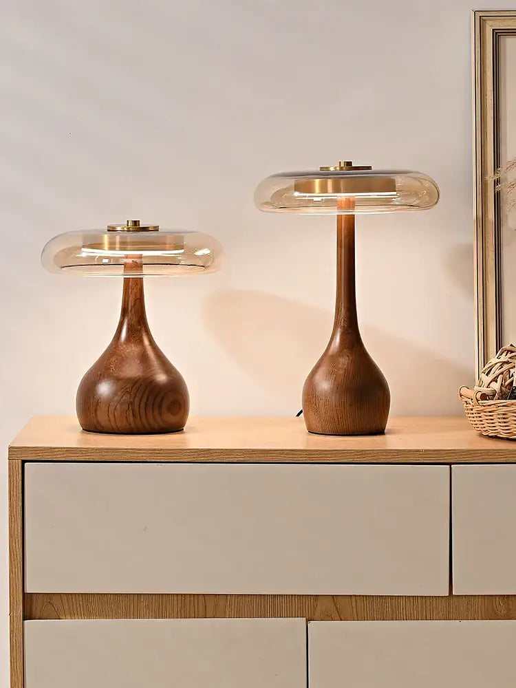 Walnut Glass Dome Lamp
