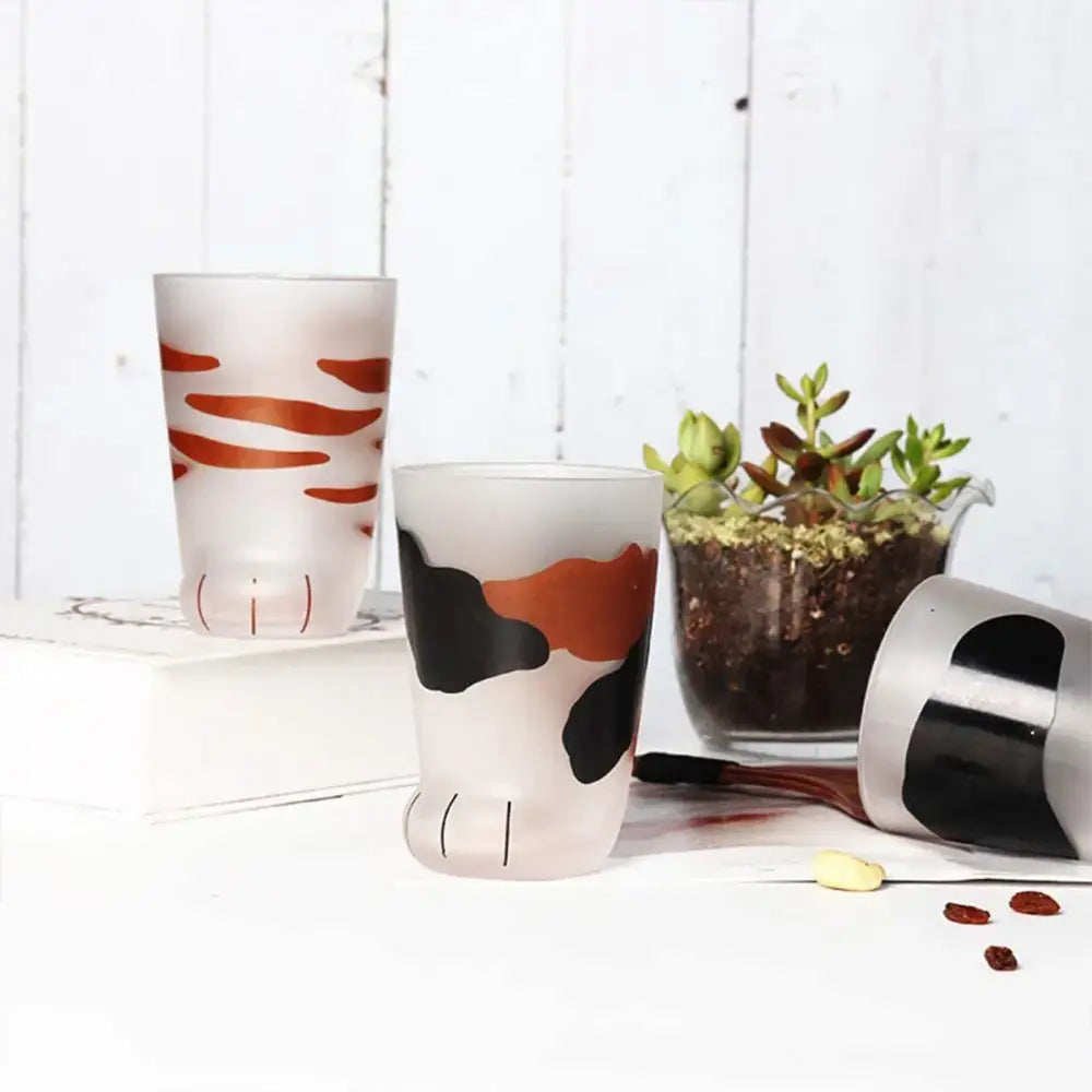 Orange Black Cat Paw Glass