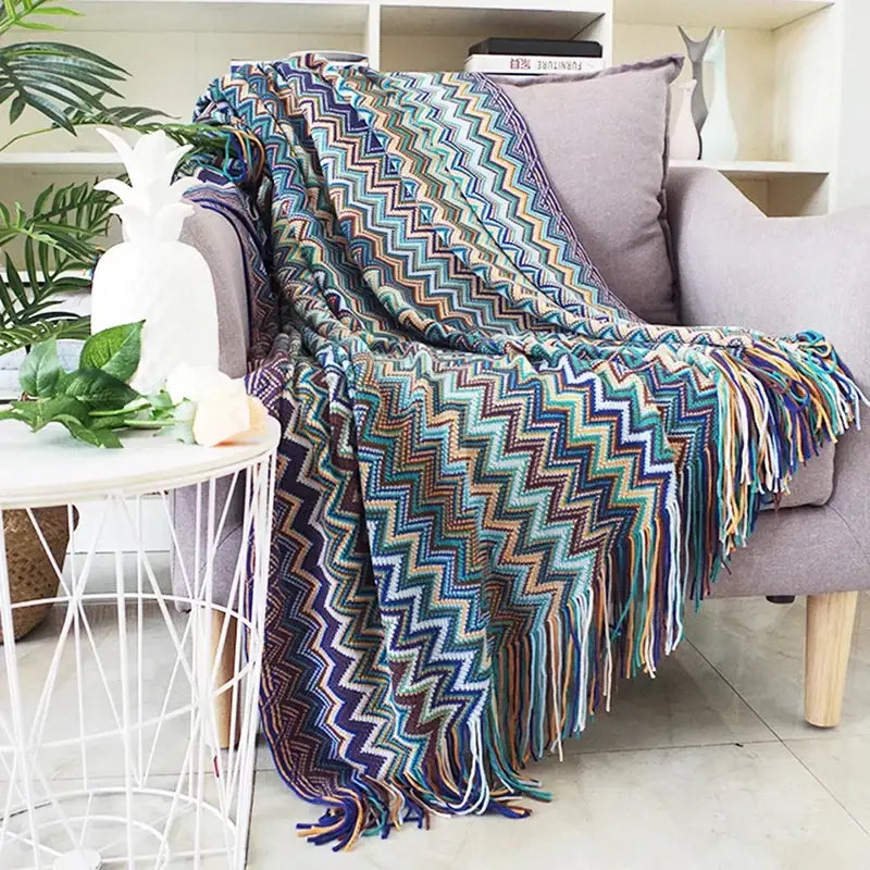 Aztec Mustard Blue Blanket