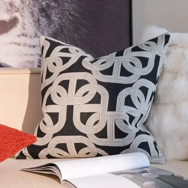 Black Cream Jacquard Pillow
