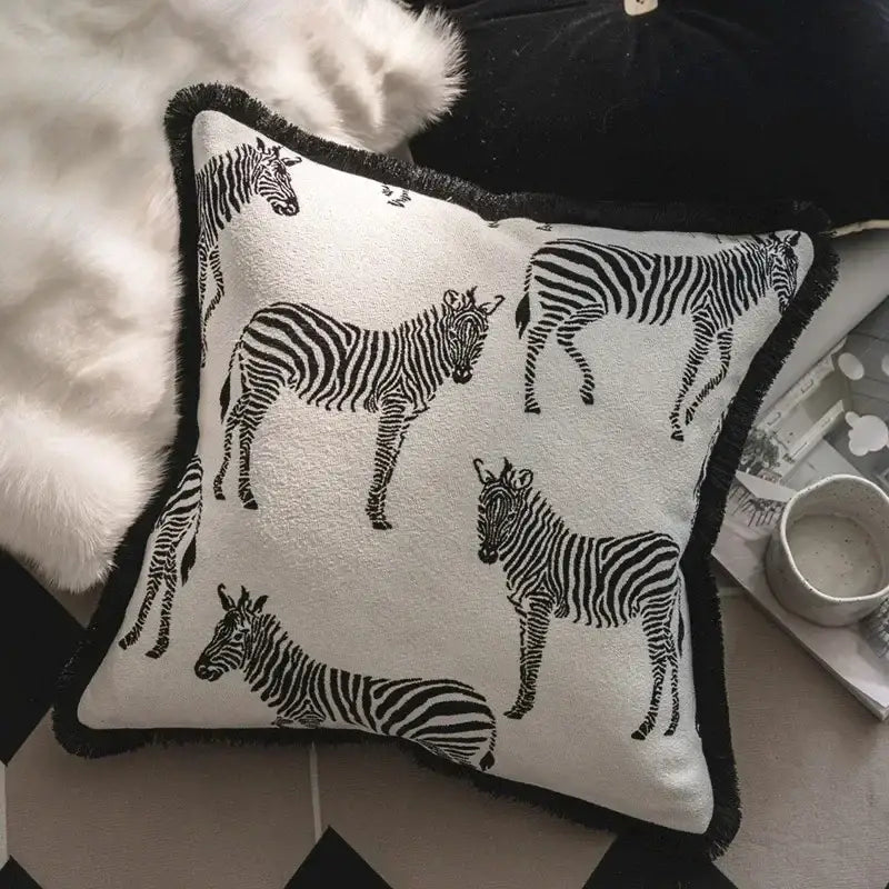 Black Cream Jacquard Pillow