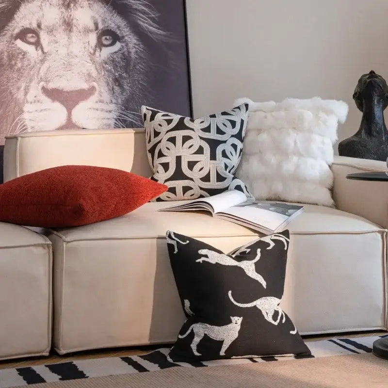 Black Cream Jacquard Pillow