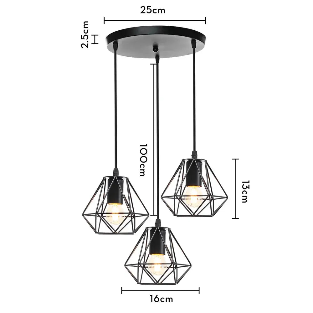 Black Iron 3-Light Chandelier