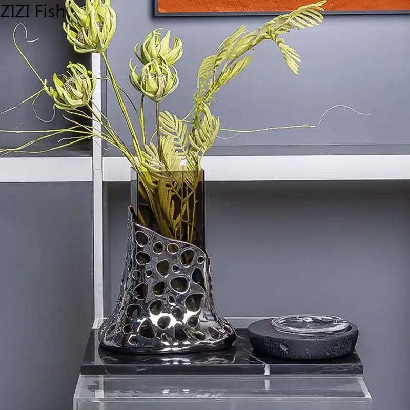 Gold Plated Hollow Vase
