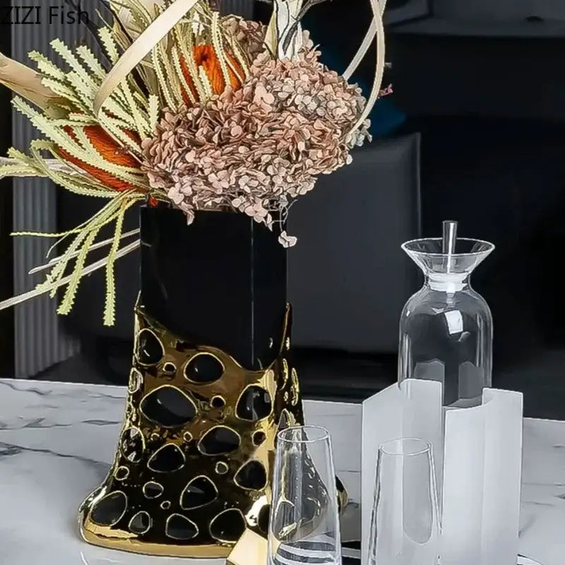 Gold Plated Hollow Vase
