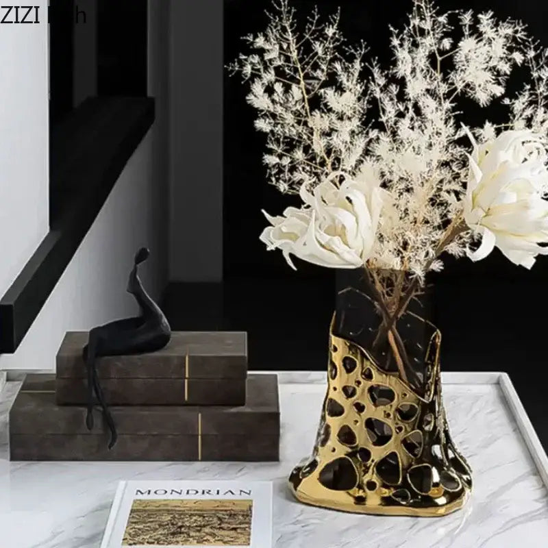Gold Plated Hollow Vase