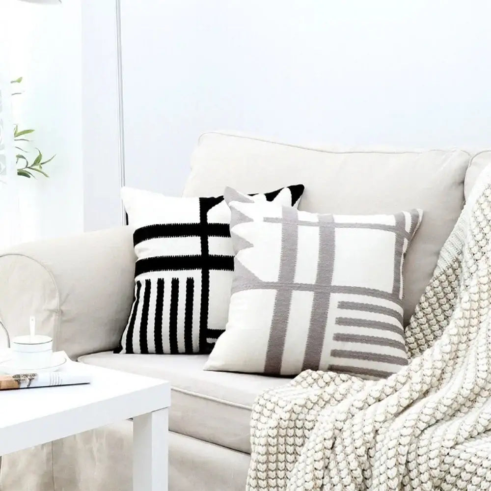 Black White Burlap Cushion
