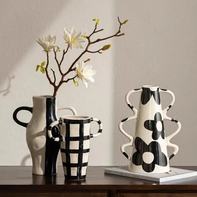 White Black Pattern Vase