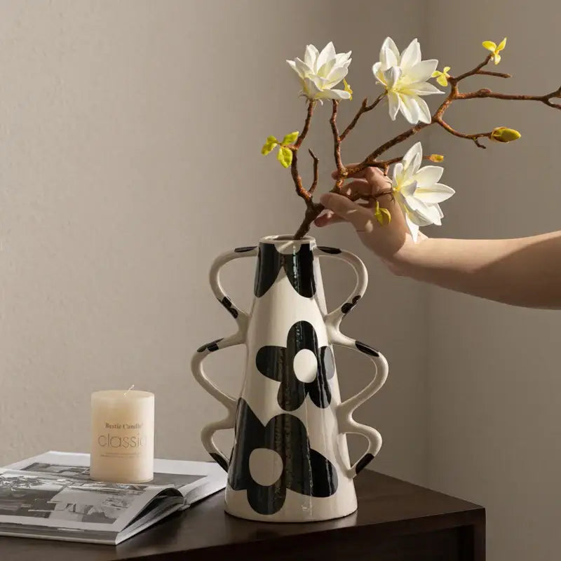White Black Pattern Vase
