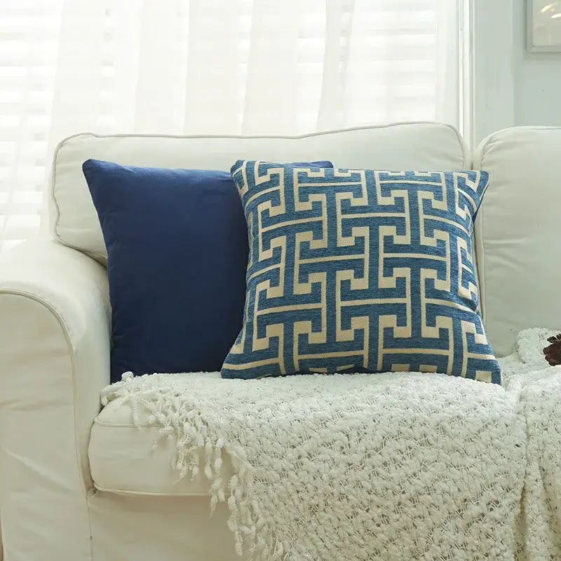 Beige Blue Chenille Pillowcase