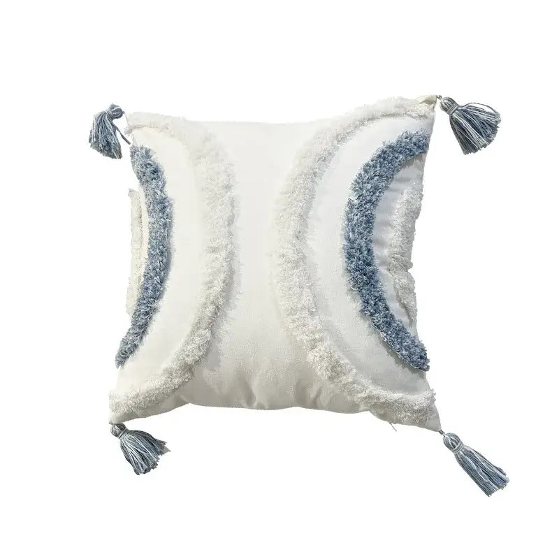 Blue Tufted Embroidery Pillow