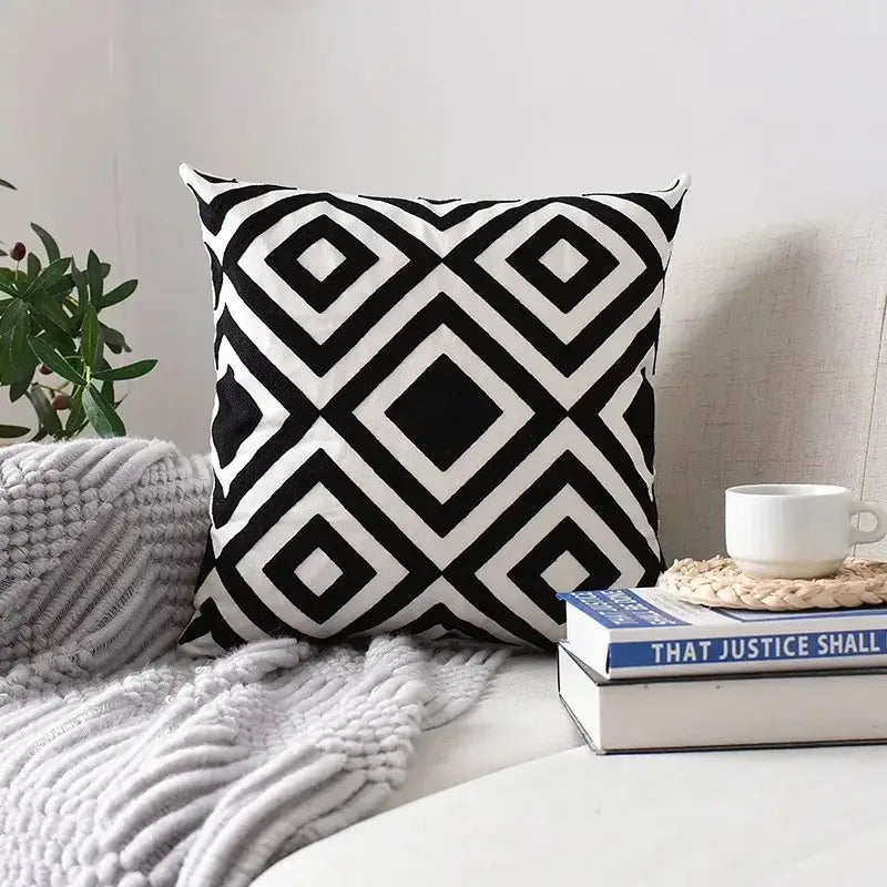 Embroidered Geometric Cushion Set