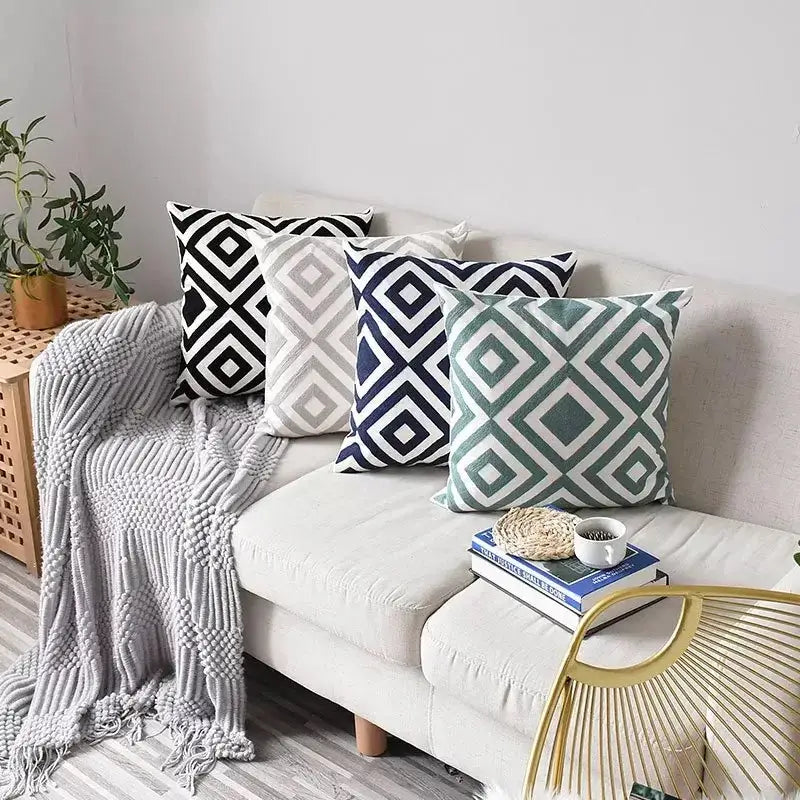 Embroidered Geometric Cushion Set