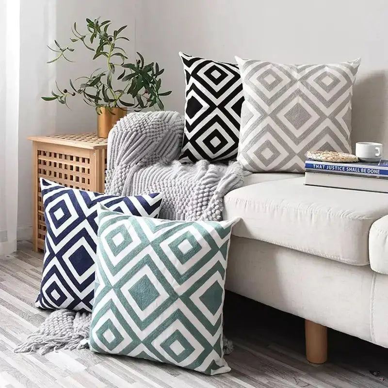 Embroidered Geometric Cushion Set