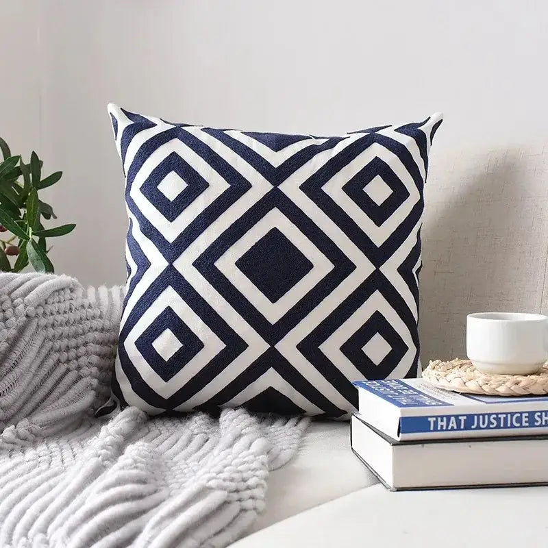 Embroidered Geometric Cushion Set