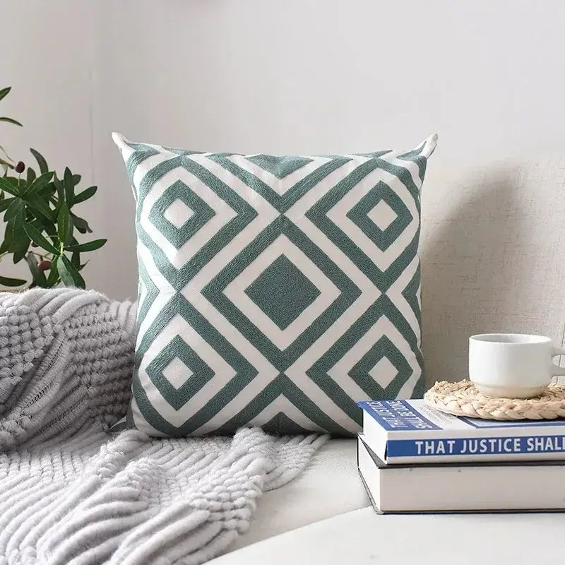 Embroidered Geometric Cushion Set