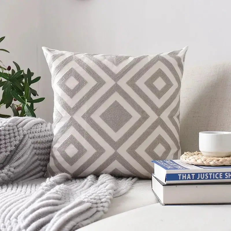 Embroidered Geometric Cushion Set